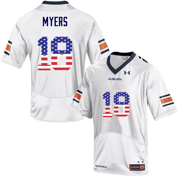 Men #18 Jayvaughn Myers Auburn Tigers USA Flag Fashion College Football Jerseys-White